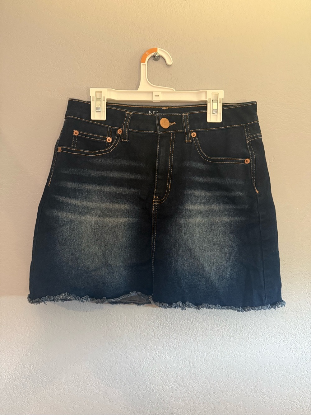 NOBO Indigo Blue Denim Mini Skirt with Frayed Hem